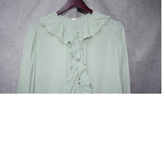 Free People Sage Green Ruffle Midi Dress Womens L - Picture 2 of 4